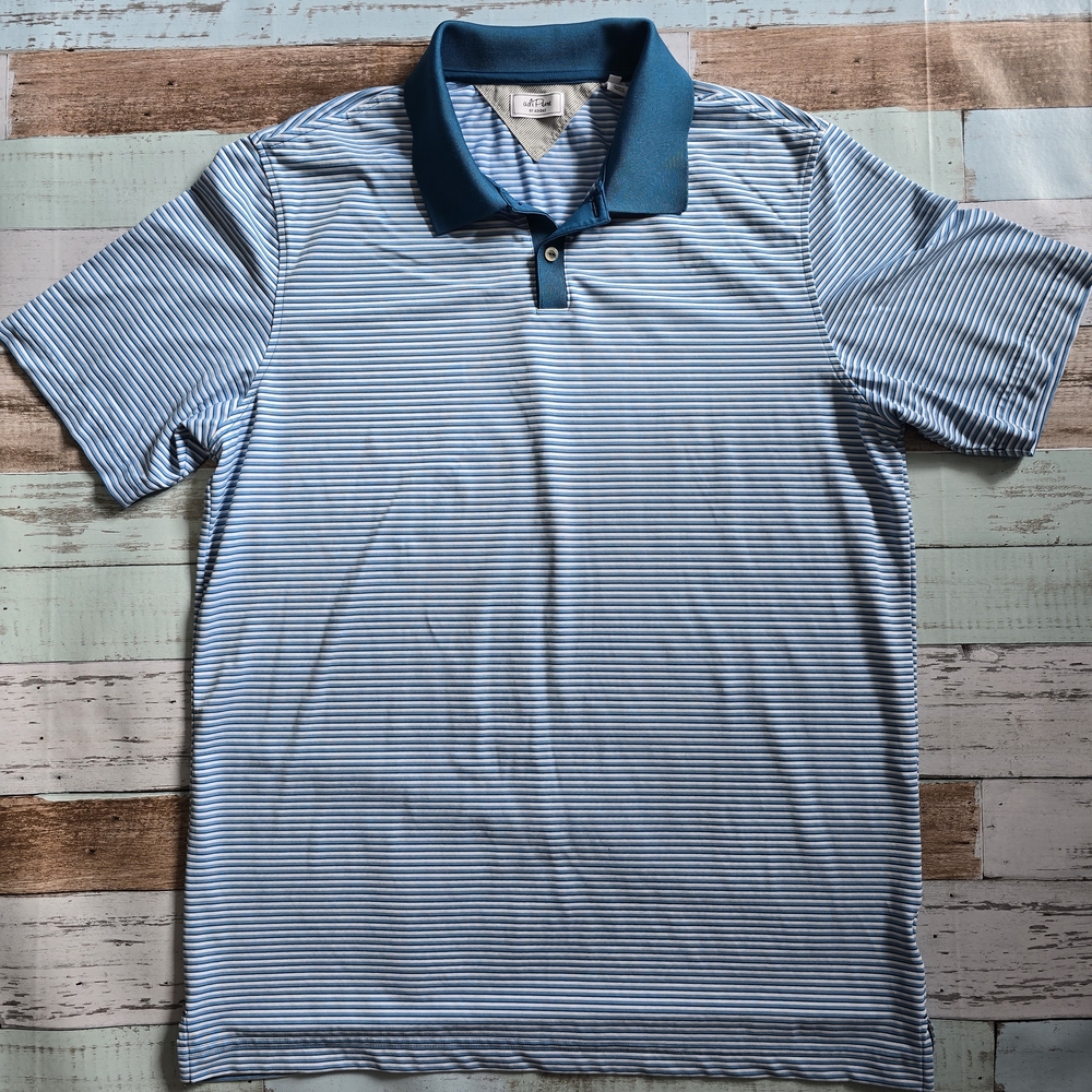adidas Men's Teal and White Striped Polo Shirt